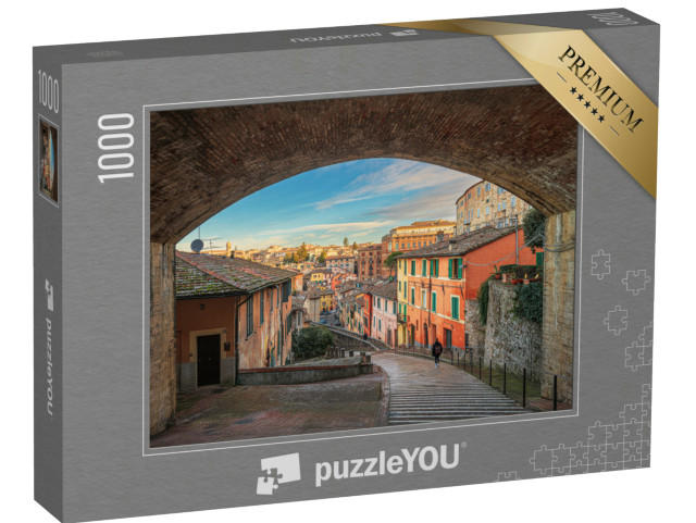 Puzzle 1000 pezzi „Perugia, Italia, nella medievale via dell'Acquedotto al mattino.“