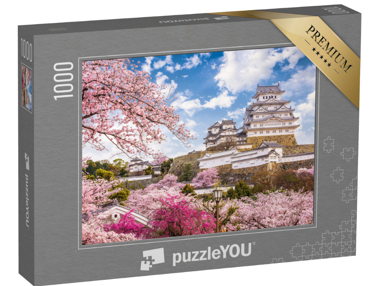 Puzzle 1000 pezzi „Fiori di ciliegio al castello di Himeji in primavera, Giappone“