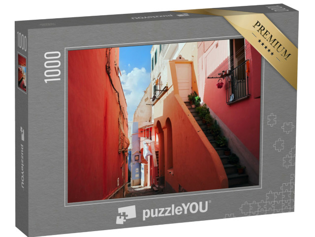 Puzzle 1000 pezzi „Marina Corricella, villaggio di pescatori sulla costa dell'isola di Procida, con edifici colorati, Italia“