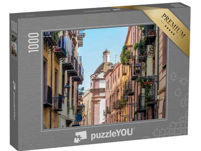 Puzzle 1000 pezzi „Centro storico di Bosa con la cattedrale sullo sfondo. Sardegna, Italia“