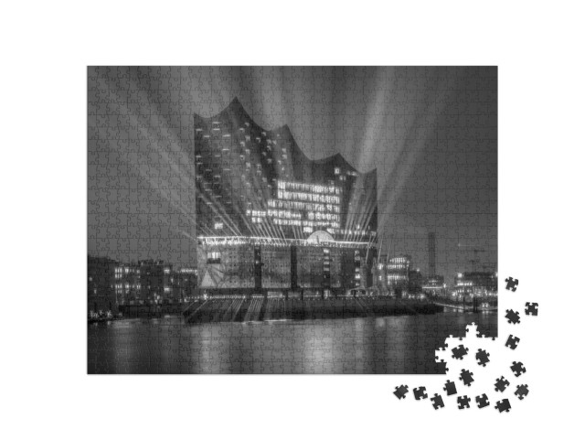 Puzzle 1000 pezzi „Panorama del porto di Amburgo di notte“