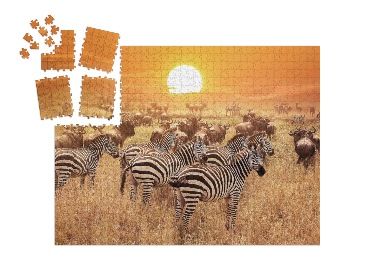 SMART SORTED® | Puzzle 1000 pezzi „Zebra al tramonto nel Parco Nazionale del Serengeti, Africa, Tanzania“