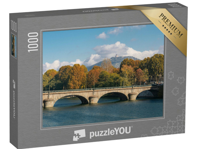 Puzzle 1000 pezzi „Vista delle colline autunnali e del ponte Umberto I sul fiume Po a Torino, da ponte Vittorio Emanuele.“