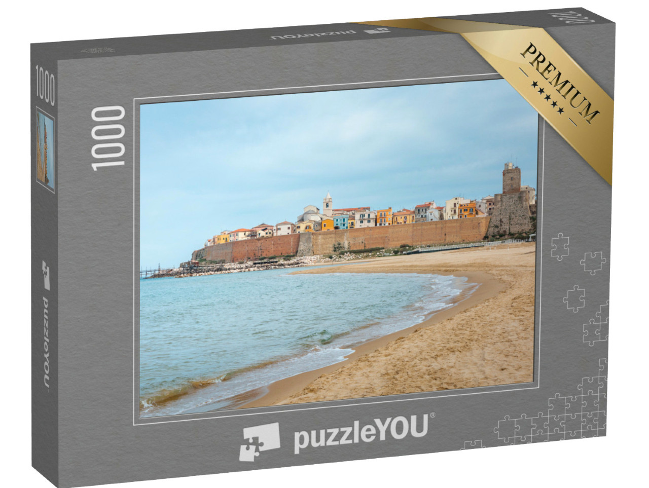Puzzle 1000 pezzi „Incredibile vista della città di Termoli in Italia dalla spiaggia dorata del mare Adriatico“