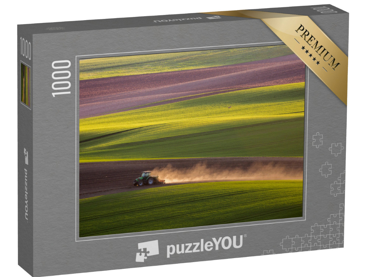Puzzle 1000 pezzi „Trattore aratore al tramonto“