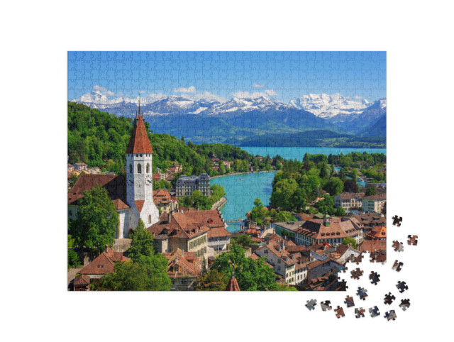 Puzzle 1000 pezzi „La pittoresca città di Thun sul lago di Thun, Cantone di Berna, Svizzera“