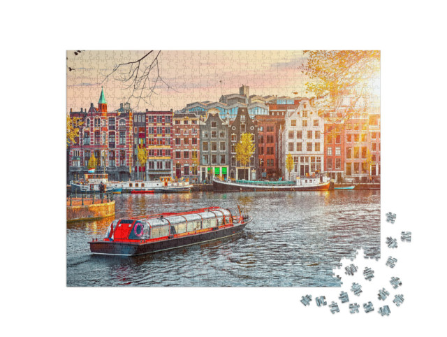 Puzzle 1000 pezzi „Antichi edifici ad Amsterdam, Paesi Bassi“