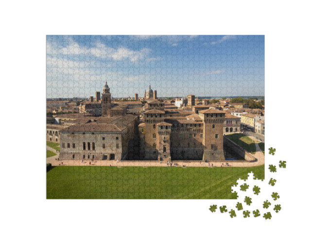 Puzzle 1000 pezzi „Lo skyline aereo di Mantova e del castello medievale di San Giorgio in una giornata di sole“
