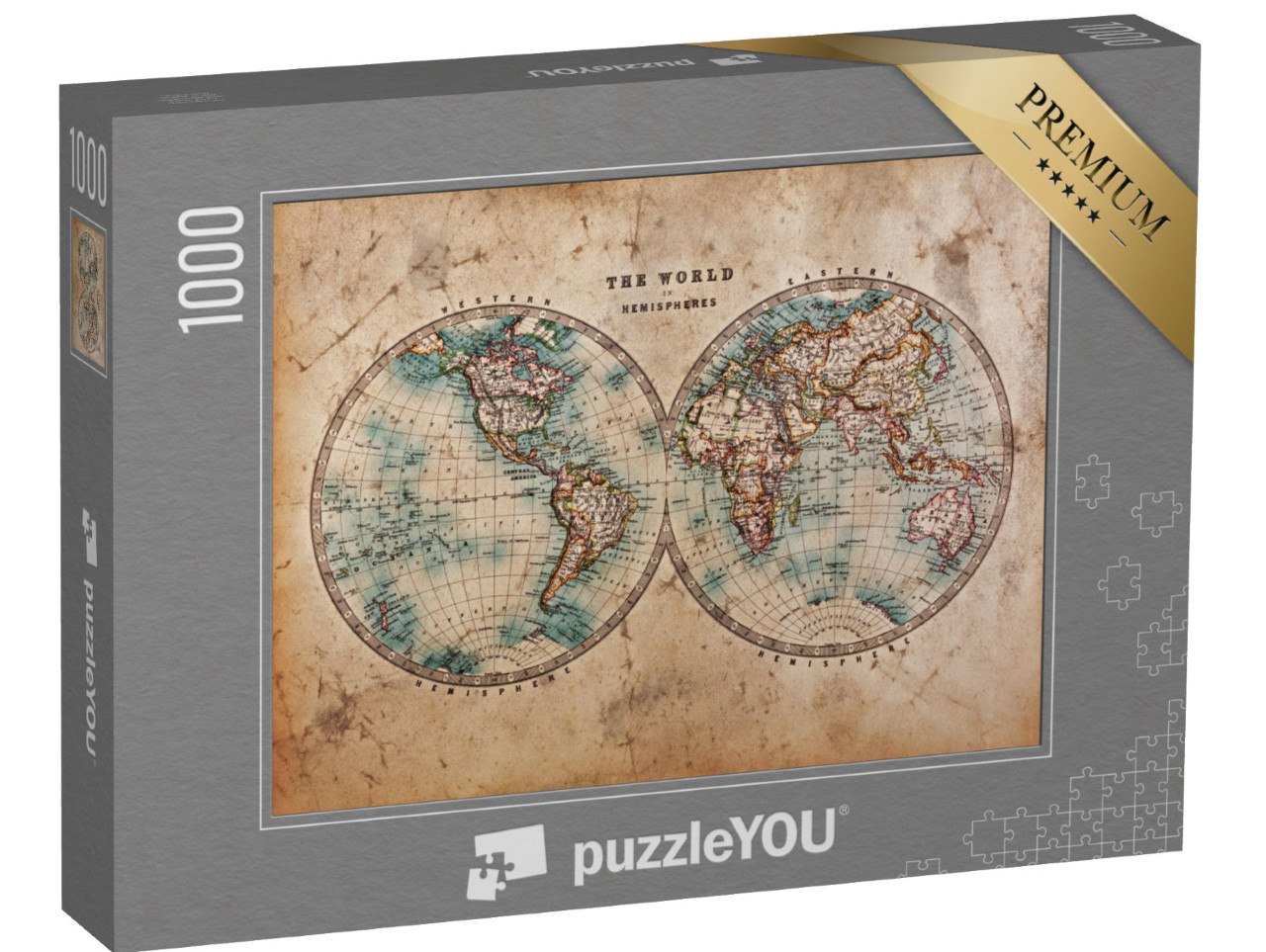 Puzzle 1000 pezzi „Mappamondo colorato a mano della metà del XIX secolo“