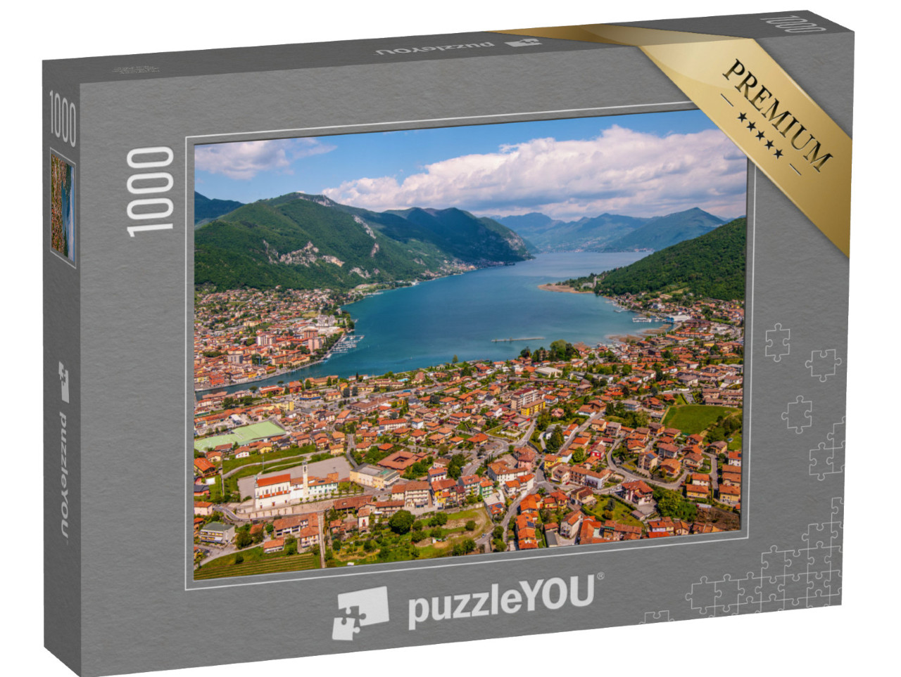 Puzzle 1000 pezzi „Lago d'Iseo, bacino lacustre dell'Italia settentrionale, situato in Lombardia ai piedi delle Alpi“