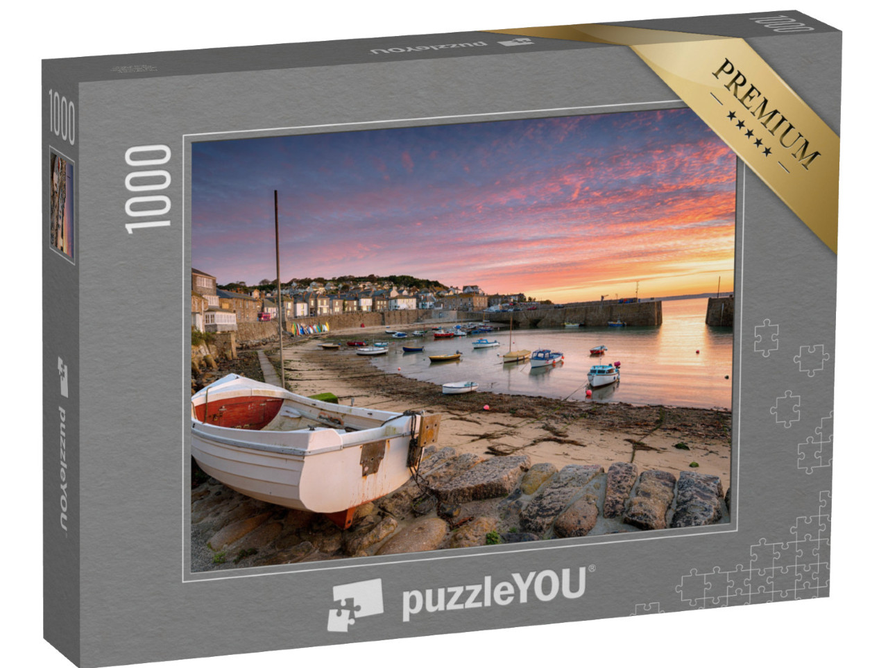 Puzzle 1000 pezzi „Alba mozzafiato sui pescherecci, Cornovaglia, Inghilterra“