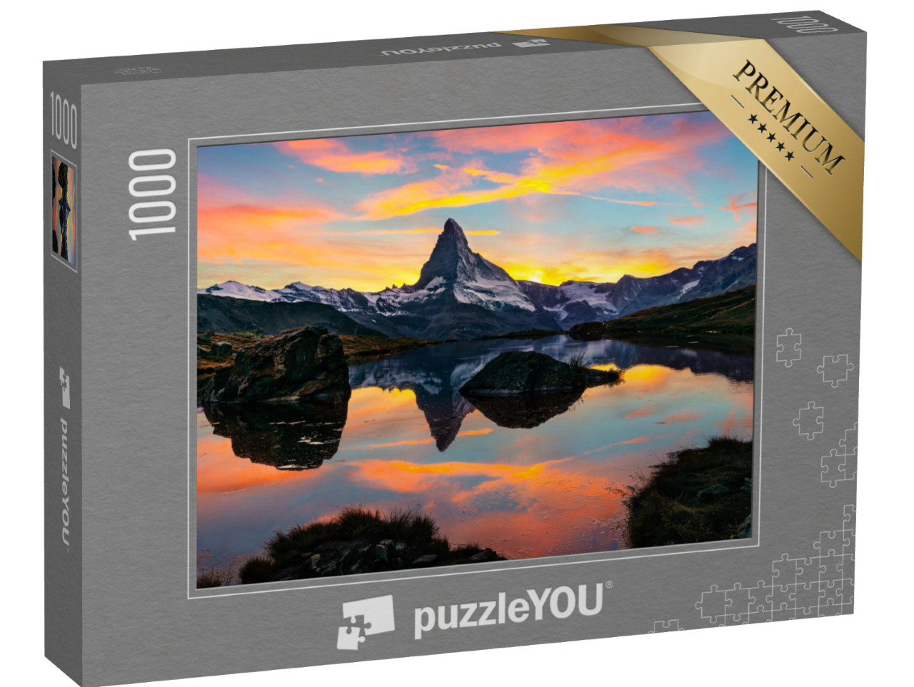 Puzzle 1000 pezzi „Vista mattutina dello Stellisee sul Cervino, Alpi, Svizzera“