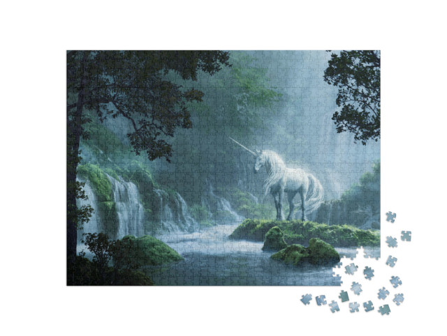 Puzzle 1000 pezzi „Un bellissimo unicorno in una foresta magica“