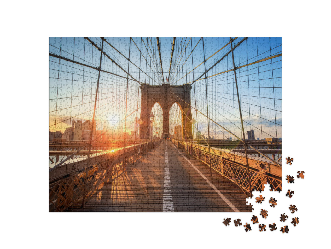 Puzzle 1000 pezzi „Sera sul ponte di Brooklyn, New York City, USA“