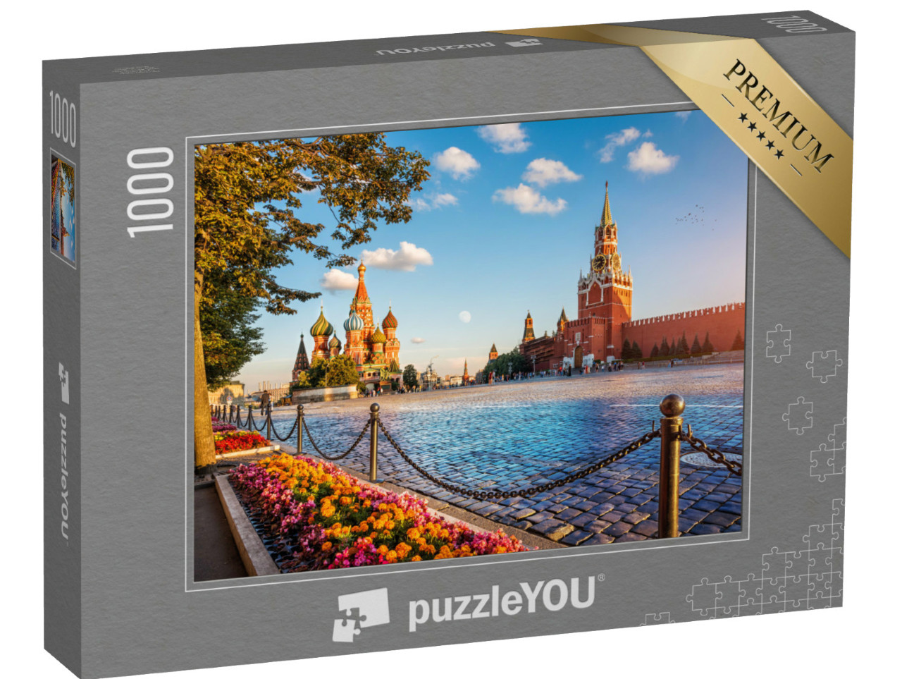 Puzzle 1000 pezzi „La Cattedrale di San Basilio e la Torre Spassky sulla Piazza Rossa di Mosca“