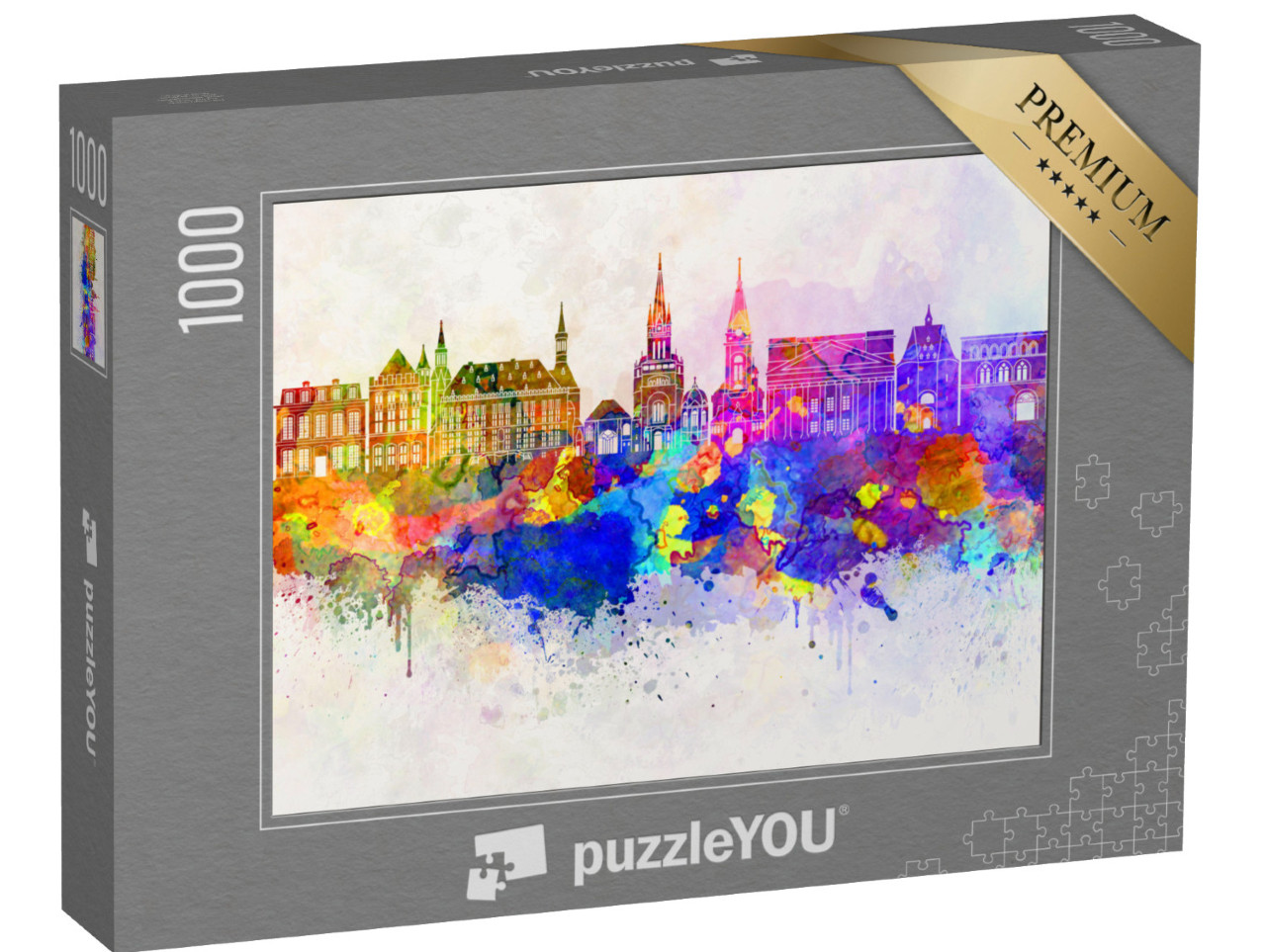 Puzzle 1000 pezzi „Acquerello dello skyline di Aquisgrana“