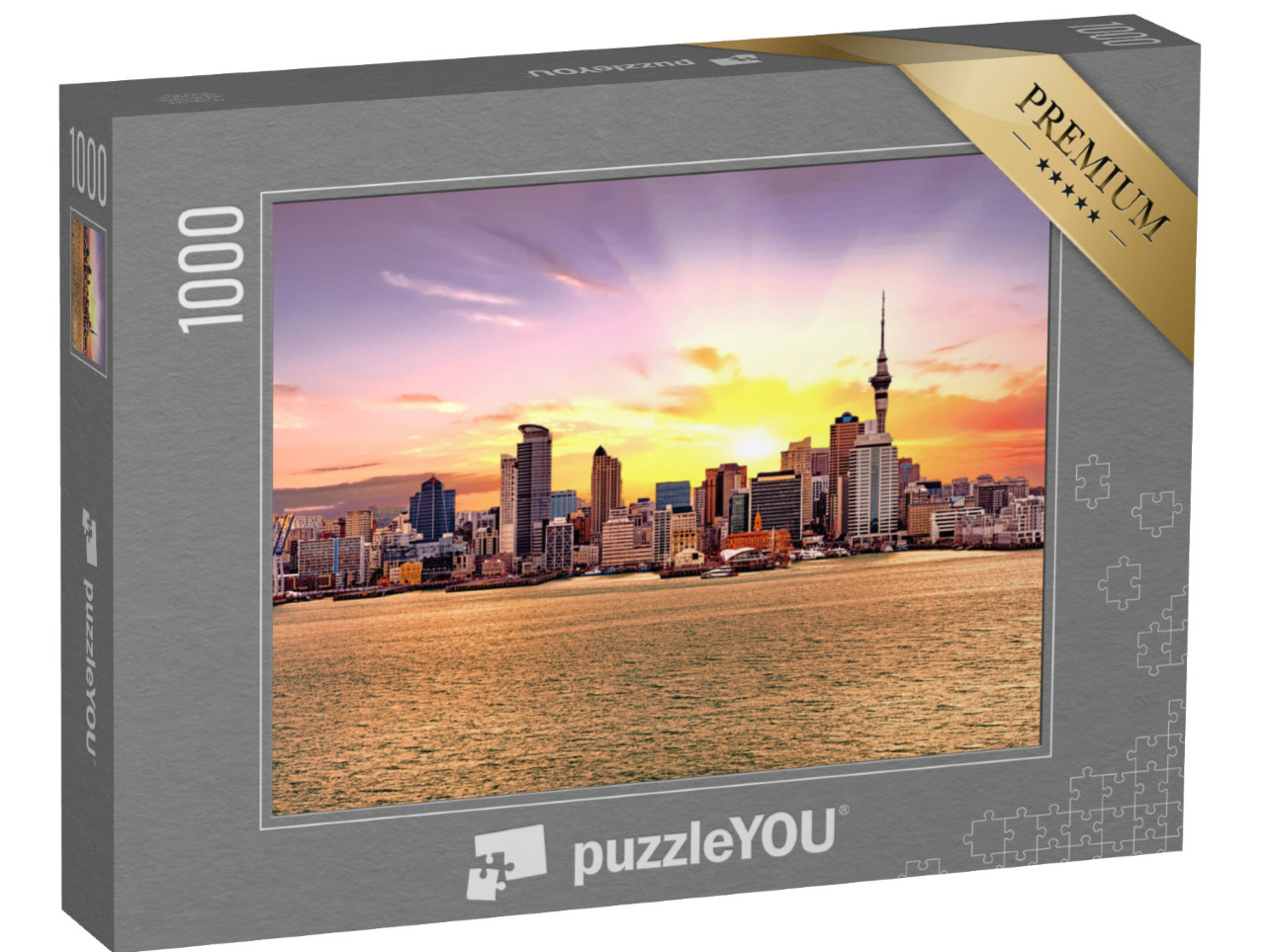 Puzzle 1000 pezzi „Skyline nel tramonto dorato, Auckland, Nuova Zelanda“