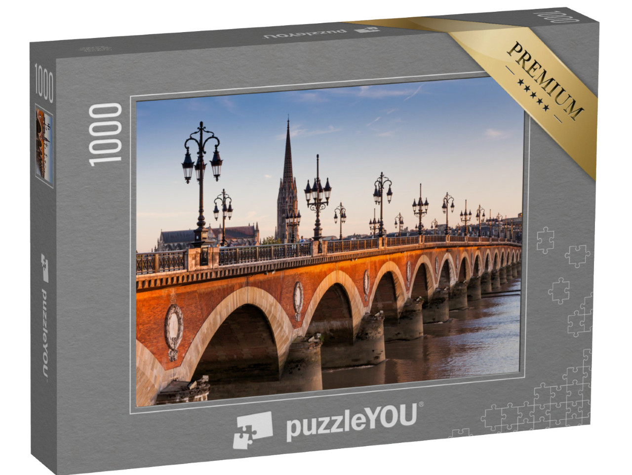 Puzzle 1000 pezzi „Vista del Pont de pierre al tramonto, Bordeaux, Francia“