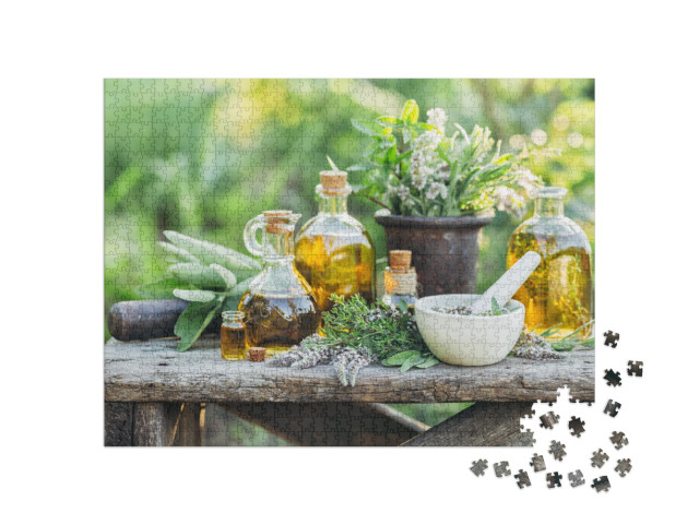 Puzzle 1000 pezzi „Olio ed erbe del giardino“