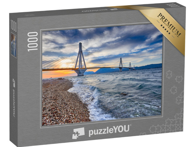 Puzzle 1000 pezzi „Ponte sospeso sullo stretto del Golfo di Corinto, Grecia“