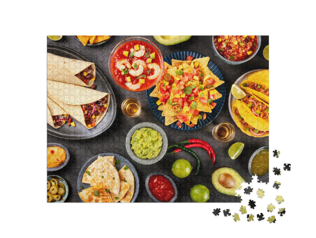 Puzzle 1000 pezzi „Cucina messicana: nachos, tequila, guacamole“