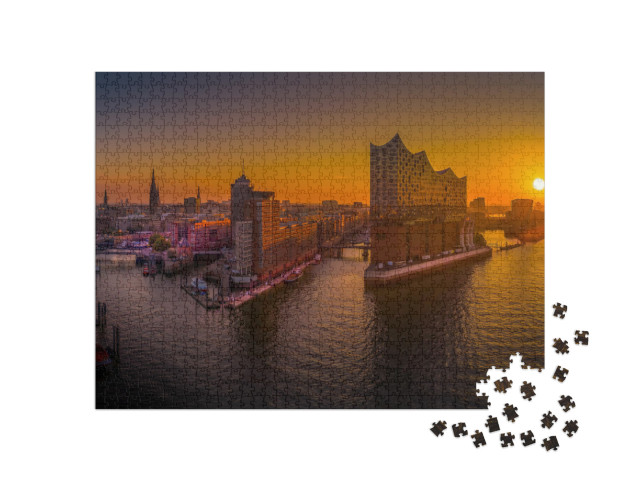 Puzzle 1000 pezzi „Alba ad Amburgo sul porto“