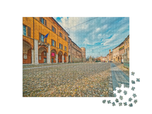 Puzzle 1000 pezzi „tipici edifici colorati nella piazza principale di Cesena, splendida città d'Italia tutta da scoprire“