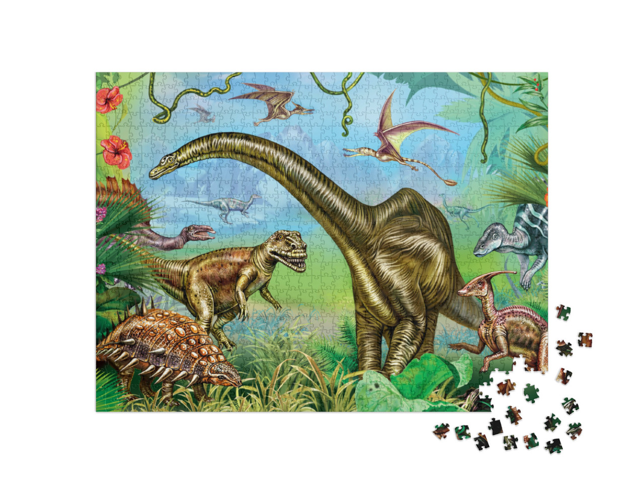 Puzzle 1000 pezzi „Un mondo di dinosauri impressionanti“