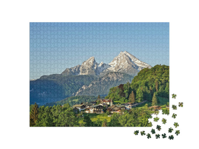 Puzzle 1000 pezzi „Paesaggio montano delle Alpi bavaresi con Berchtesgaden e Watzmann“