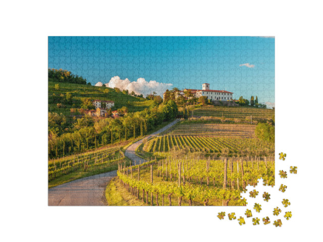 Puzzle 1000 pezzi „Tramonto colorato nei vigneti di Rosazzo, Udine, Friuli Venezia-Giulia“