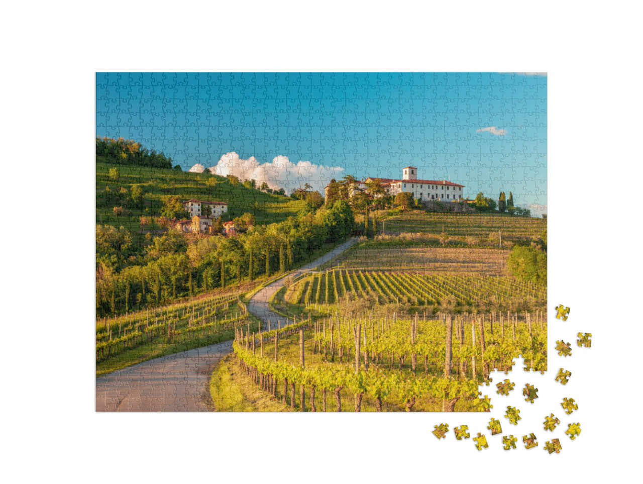 Puzzle 1000 pezzi „Tramonto colorato nei vigneti di Rosazzo, Udine, Friuli Venezia-Giulia“
