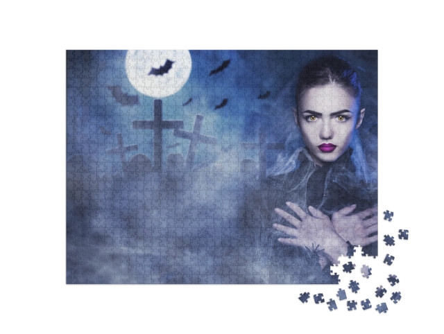 Puzzle 1000 pezzi „Donna vampiro in un cimitero in una notte di luna piena“