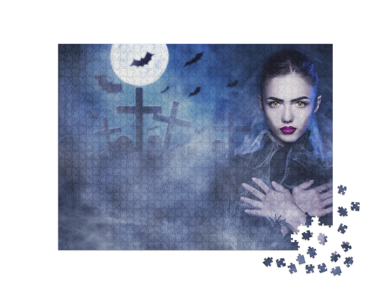Puzzle 1000 pezzi „Donna vampiro in un cimitero in una notte di luna piena“