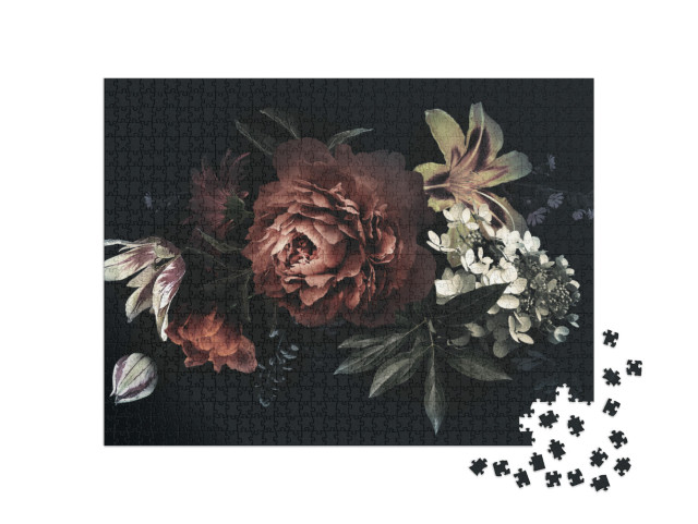 Puzzle 1000 pezzi „Peonie, tulipani, giglio, ortensia“