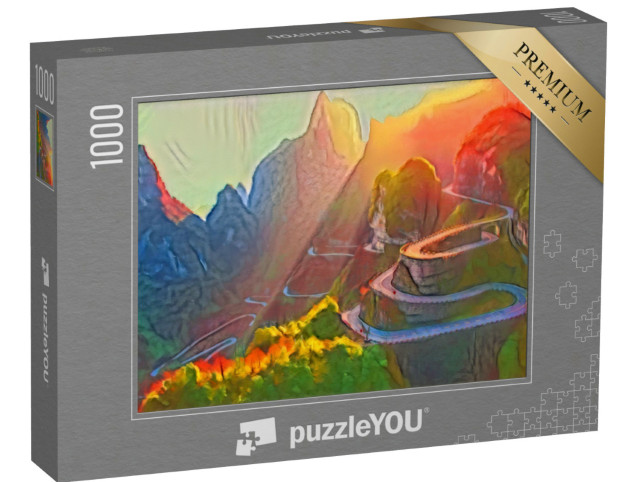 Puzzle 1000 pezzi „nello stile artistico di Franz Marc - Parco nazionale della Montagna di Tianmen, provincia di Hunan, Cina“