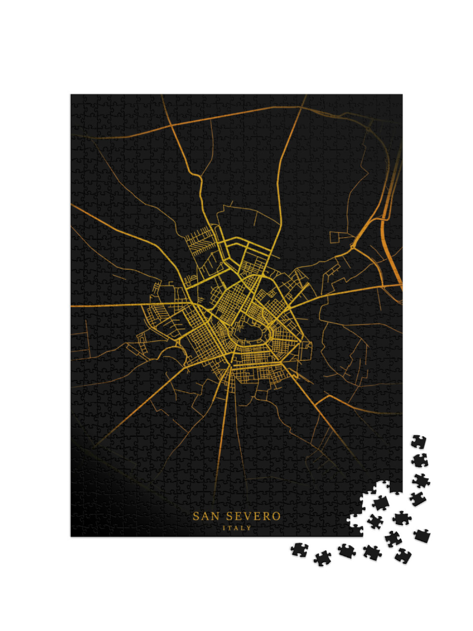 Puzzle 1000 pezzi „San Severo Mappa della città, San Severo Città Mappe Oro Nero Poster“