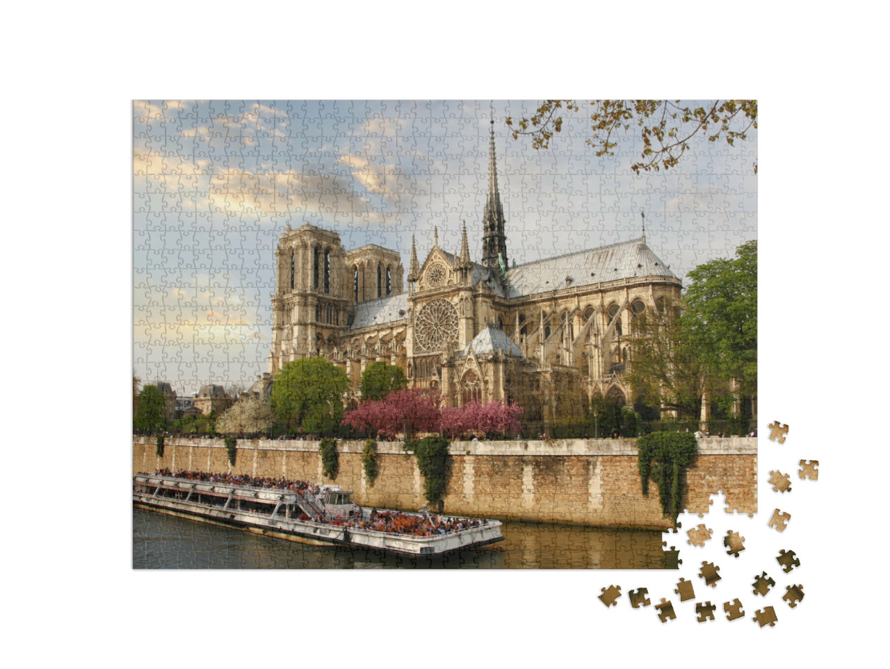 Puzzle 1000 pezzi „Parigi, Notre Dame con battello sulla Senna, Francia“