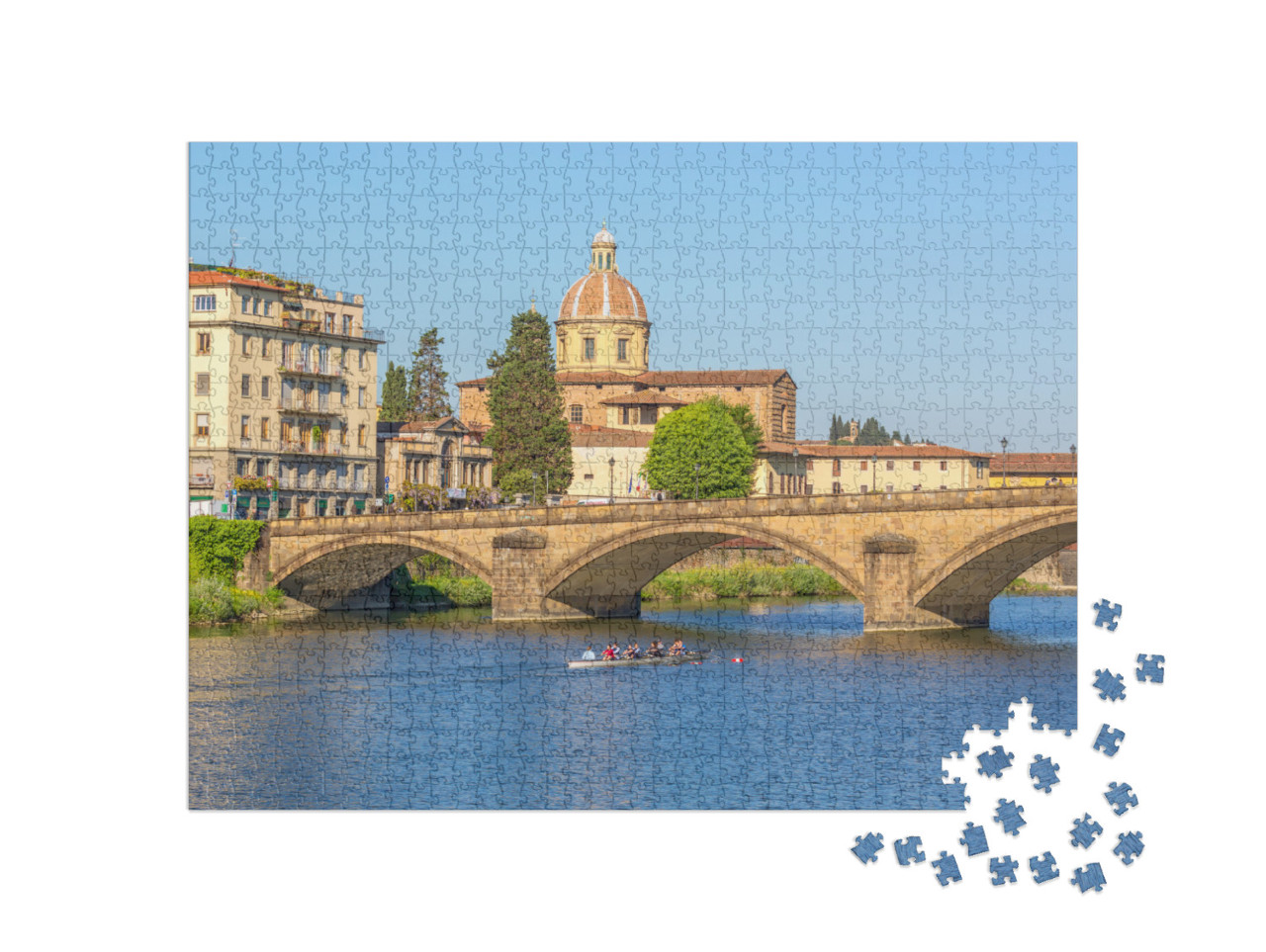 Puzzle 1000 pezzi „Il fiume Arno a Firenze con una barca a remi“