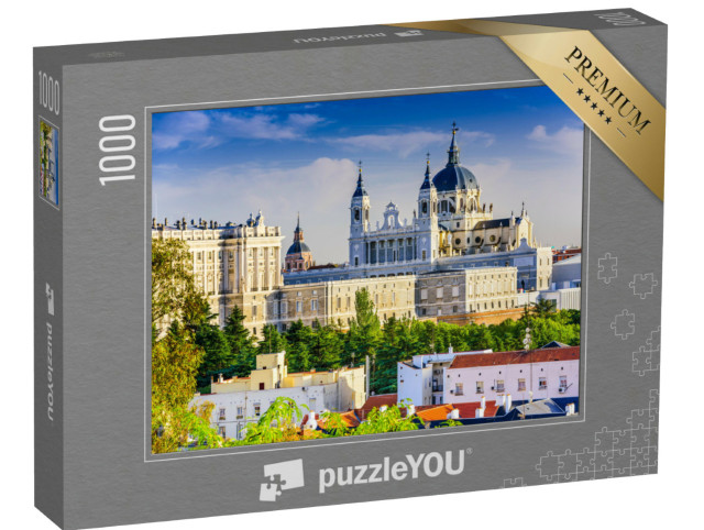 Puzzle 1000 pezzi „Lo skyline di Madrid con la Cattedrale di Santa Maria e il Palazzo Reale“