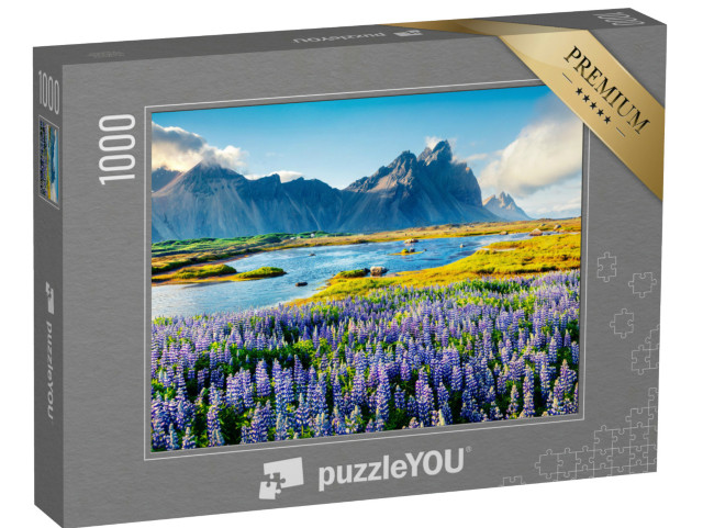 Puzzle 1000 pezzi „Lupini in fiore sul Vestrahorn, costa islandese“
