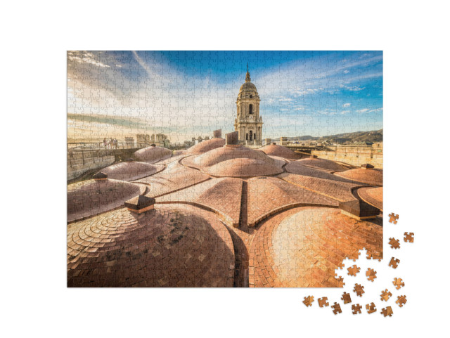 Puzzle 1000 pezzi „Tramonto sul tetto della cattedrale di Malaga, Spagna“