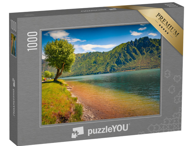 Puzzle 1000 pezzi „Vista estiva del lago d'Idro. Scena mattutina dal comune di Anfo, in provincia di Brescia“