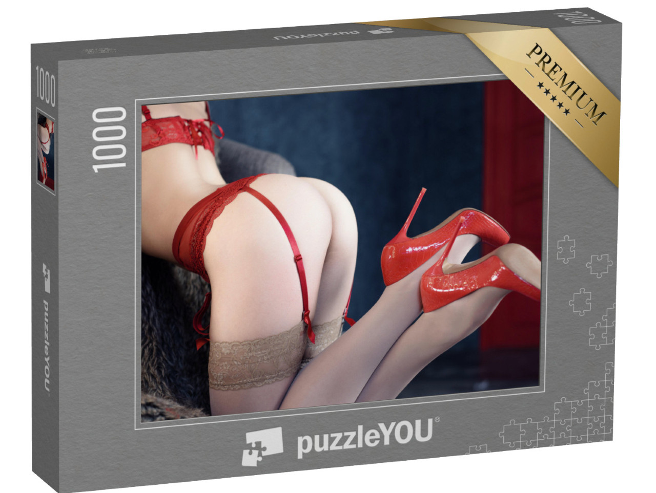 Puzzle 1000 pezzi „Arte erotica: elegante lingerie rossa e tacchi alti“