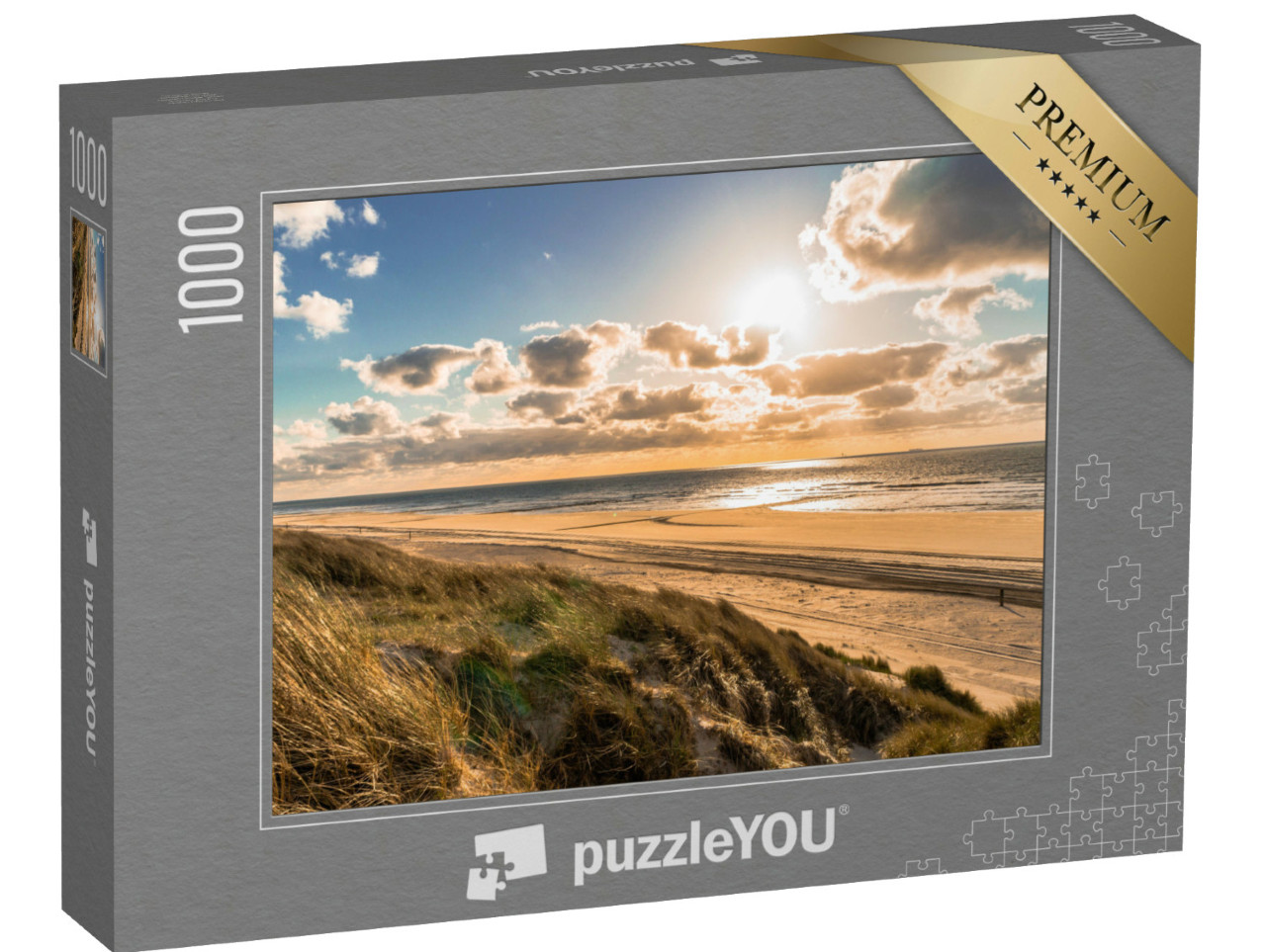 Puzzle 1000 pezzi „Costa selvaggia del Mare del Nord con cielo drammatico, Paesi Bassi“