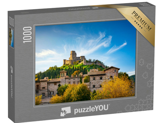 Puzzle 1000 pezzi „Rocca Maggiore al tramonto. Assisi, provincia di Perugia, regione Umbria, Italia.“