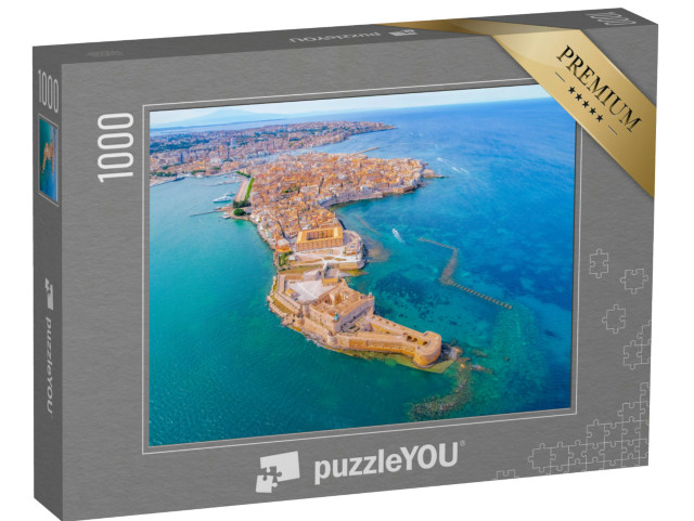 Puzzle 1000 pezzi „Isola di Ortigia, centro storico con mare turchese di Siracusa, Sicilia, Italia“