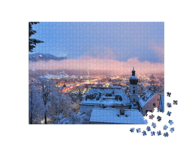 Puzzle 1000 pezzi „Notte invernale innevata a Garmisch-Partenkirchen“