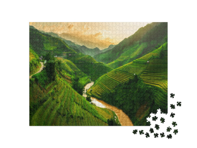 Puzzle 1000 pezzi „Mu Cang Chai, terrazzamenti di risaie vicino a Sapa, Vietnam del Nord“