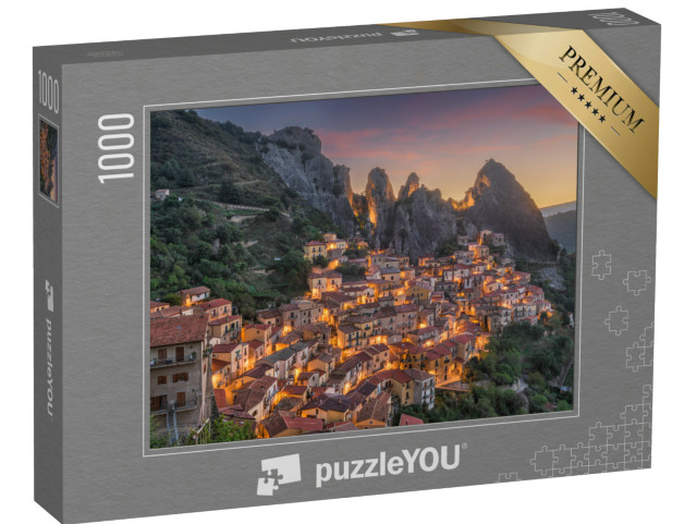 Puzzle 1000 pezzi „Castelmezzano, in Basilicata, all'alba.“