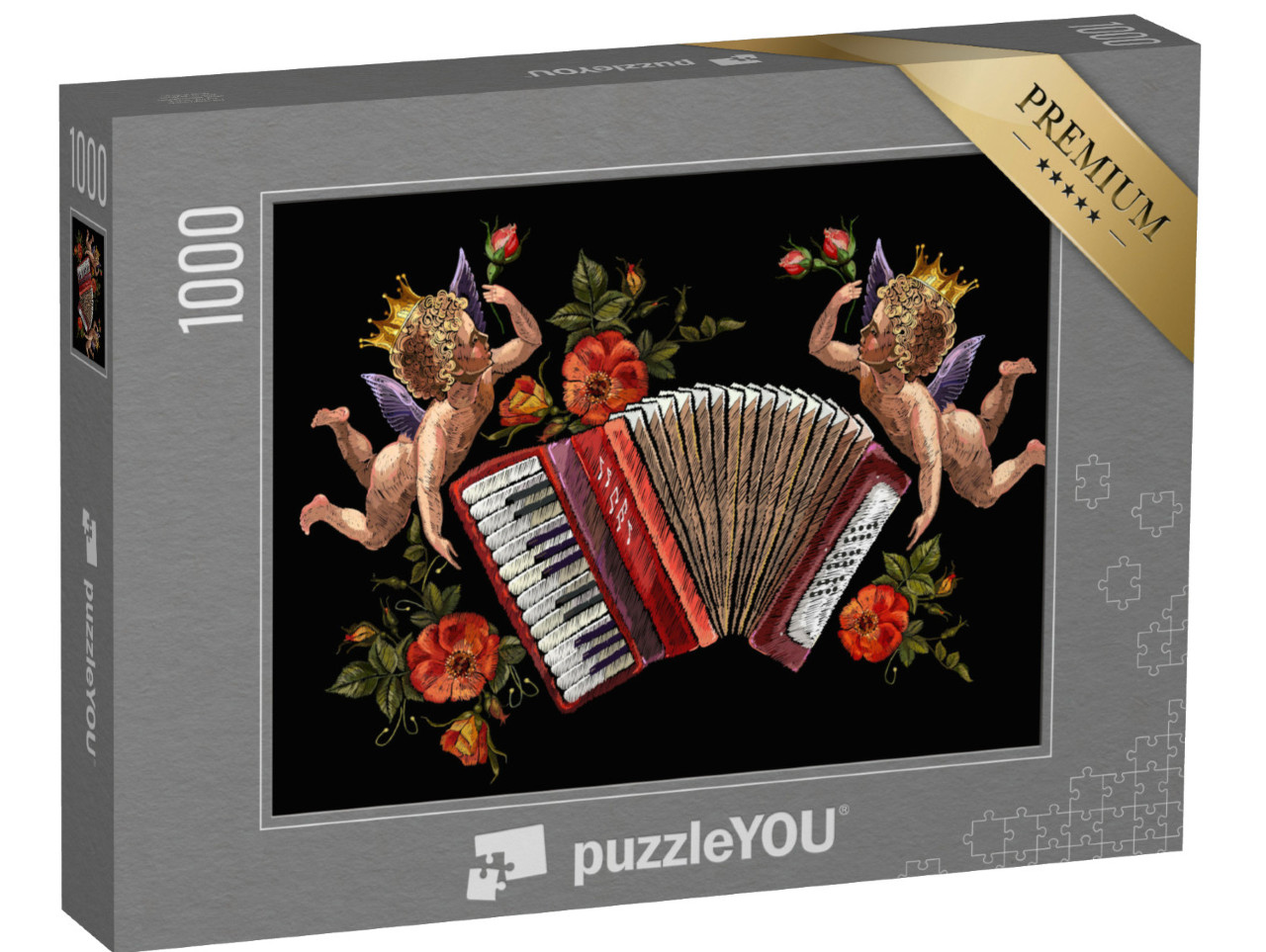 Puzzle 1000 pezzi „Un angelo, una fisarmonica e delle rose, la musica“